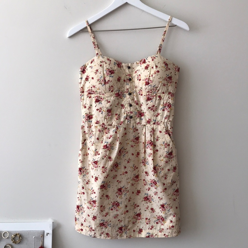 INTRO floral mini dress cotton with pockets button